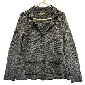 Cocoon Made in Italy‎ Herringbone Knit Blazer Cardigan Wool Blend Gray Small